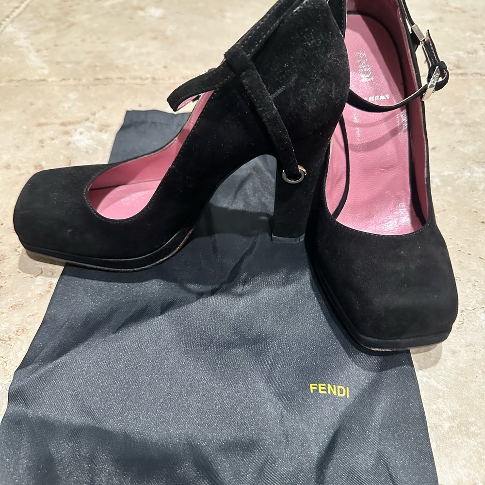 Fendi Black Heels with Pink Insole